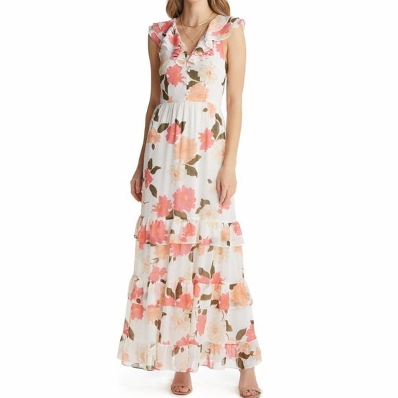 NWT Vici Chiffon Ruffle V-Neck Floral Maxi Dress - Picture 1 of 5